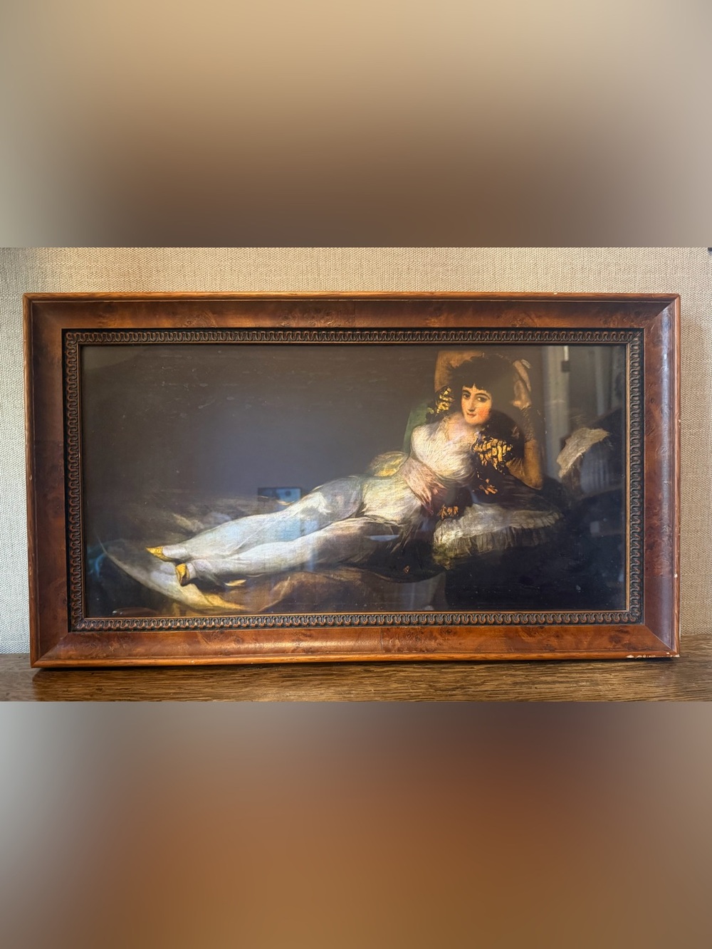 Framed Vintage Reclining Woman Art Print in Brown Frame